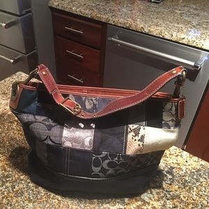 ‘Coach’ Navy Blue Patchwork Leather Bag